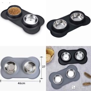 Double Pet Dog Bowls Food Water Stainless Steel Non Slip Feeding Tray