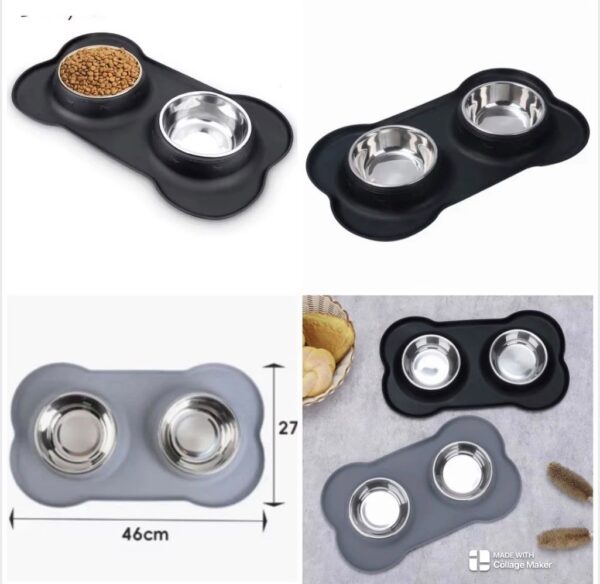 Double Pet Dog Bowls Food Water Stainless Steel Non Slip Feeding Tray